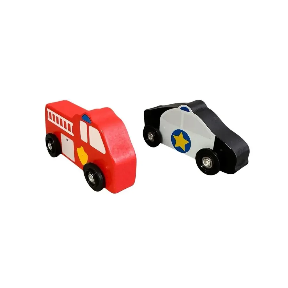 Melissa & Doug Emergency Vehicle Wooden Toy Car Set Fire Truck Police Pretend ￼